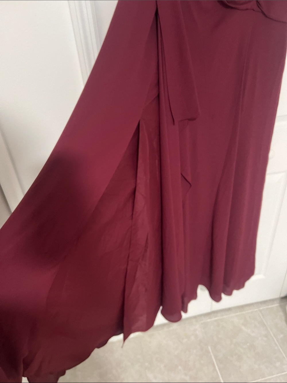 David's Bridal One-Shoulder Dress in Burgundy - Picture 3 of 3